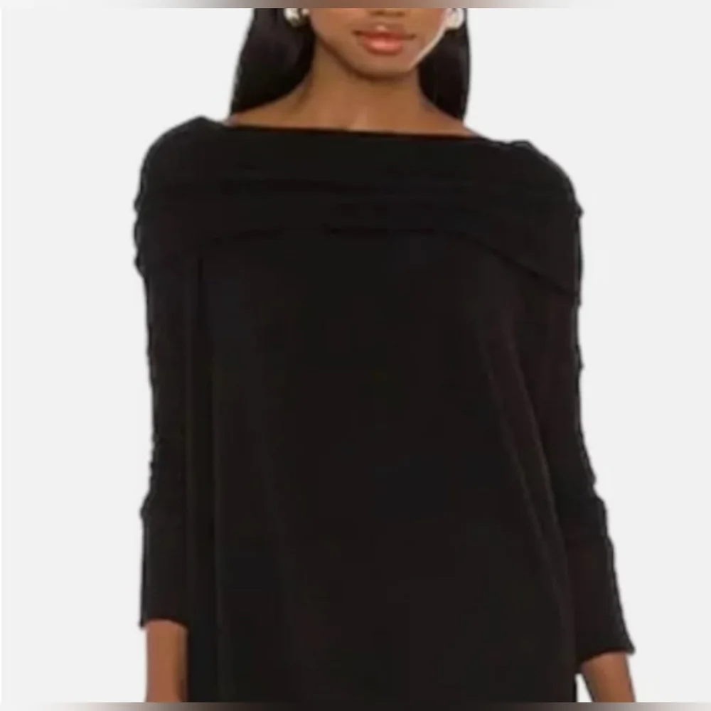 Free people Juicy Long Sleeve Waffle Knit Top Split Back in Black Small